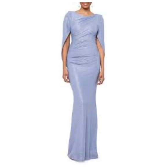 Betsy & Adam Metallic Cape Gown Size 12 Metallic‎ Shimmer Silver Blue - Picture 1 of 10